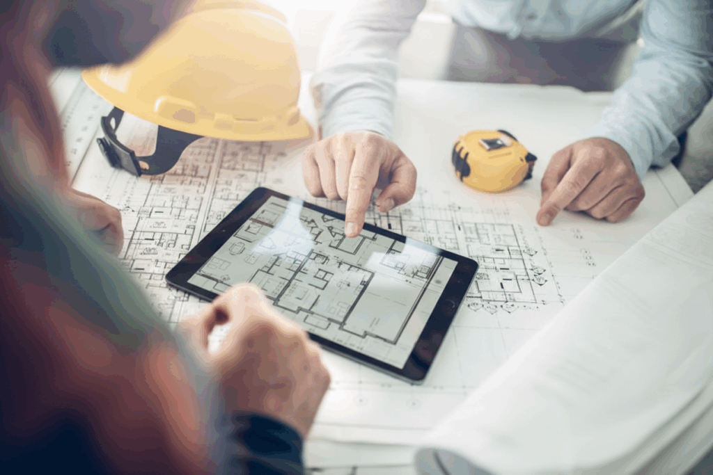 Grundrisszeichnung auf Tablet